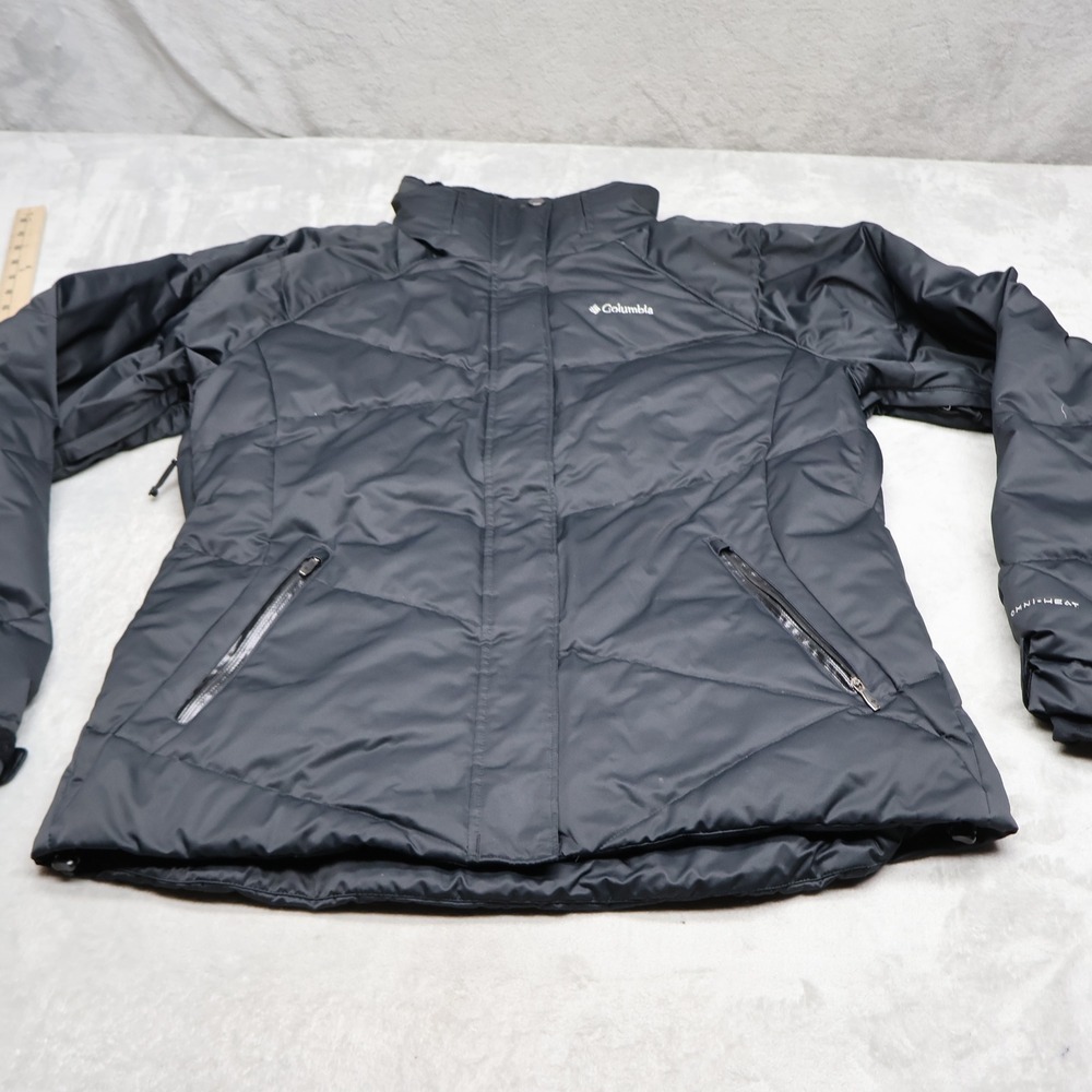 Columbia Down Jacket Womens Large Black Lay D Omni-Heat Insulated Pit Zip Puffer